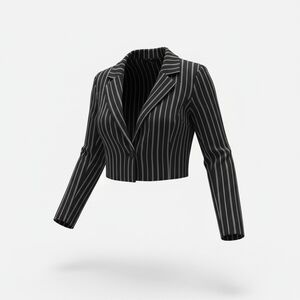 Social Tourist Cropped Pinstripe Blazer Jacket - Black